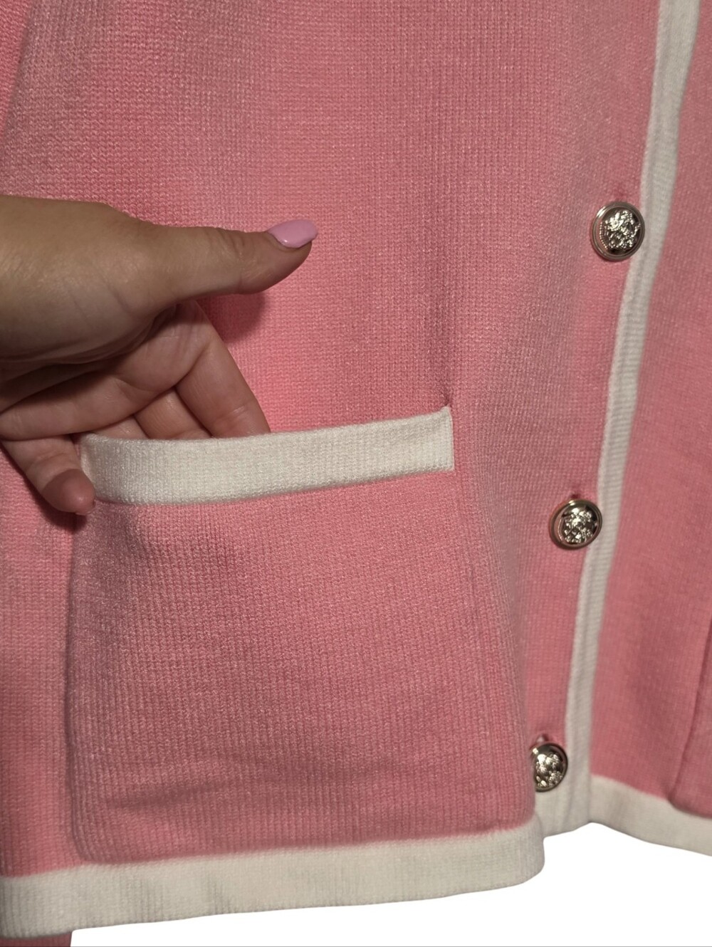 PRETTY GARDEN Cardigan Womens Medium Pink Preppy Gold Button Old Money Rich Girl - Picture 6 of 9